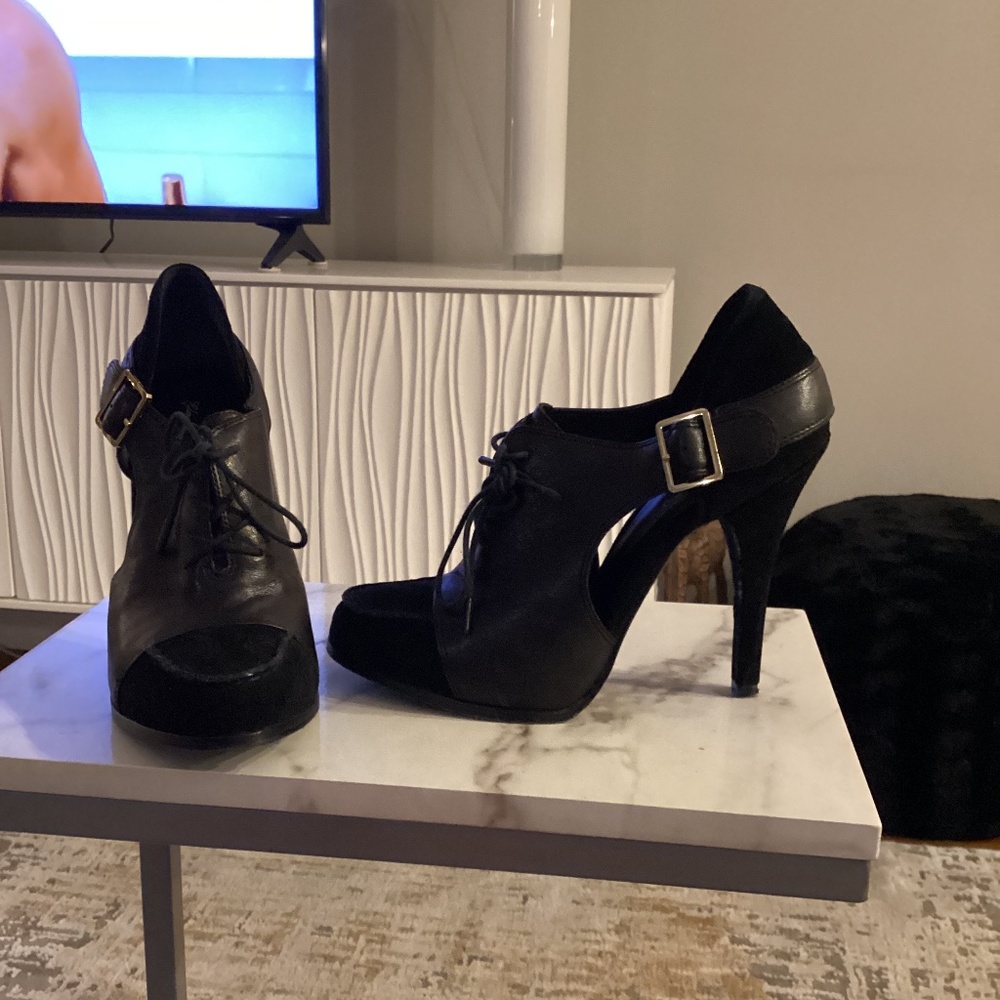 Black leather & suede cut out booties